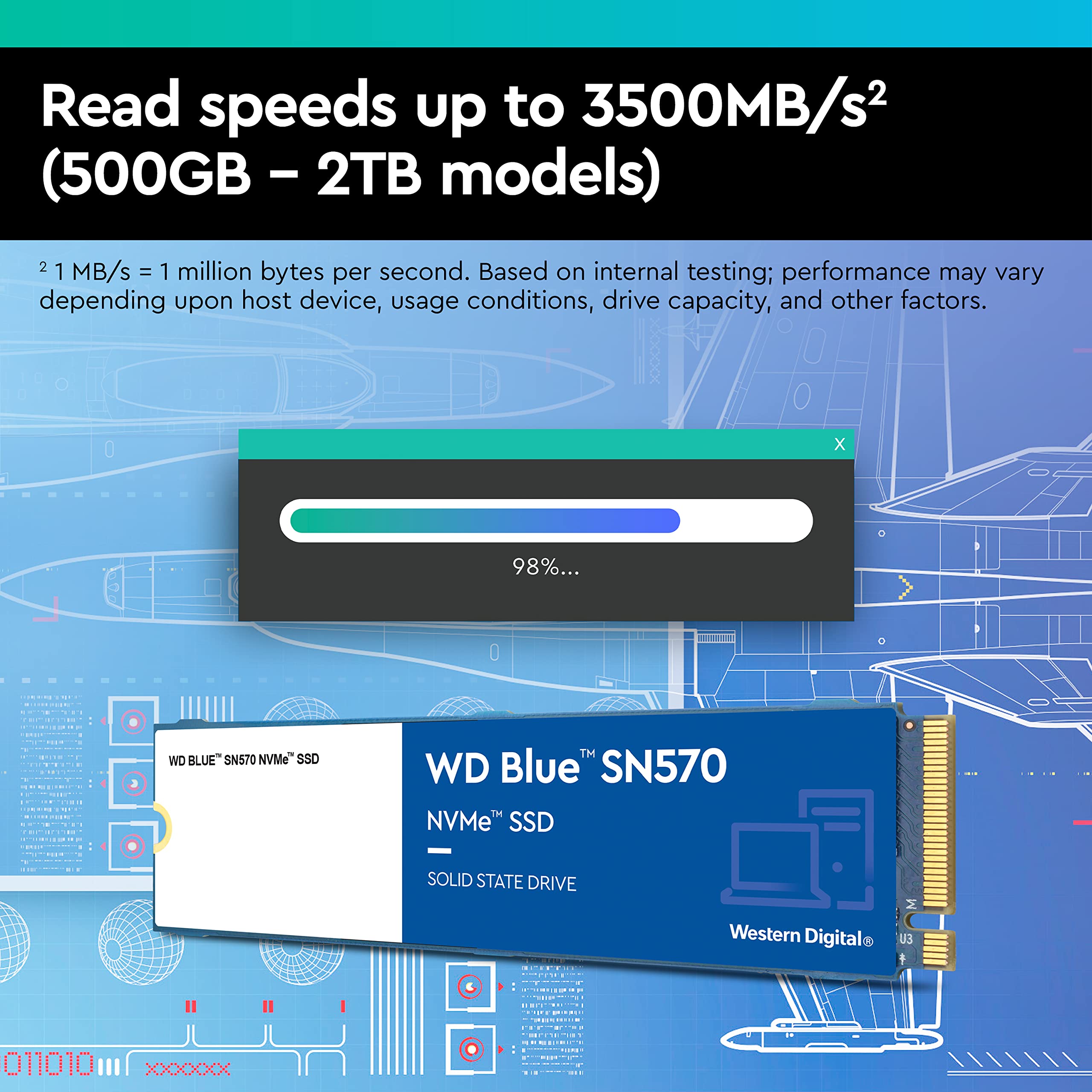 Ổ cứng SSD WD SN570 Blue 500GB M.2 2280 PCIe NVMe 3x4 