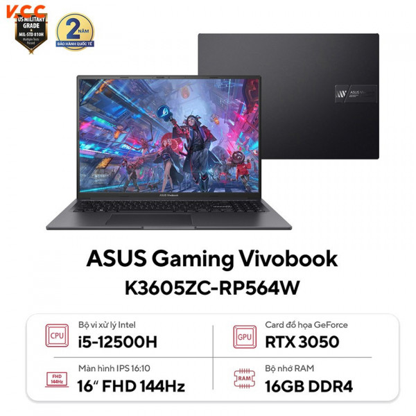 Laptop ASUS Gaming Vivobook K3605ZC-RP564W (Core™ i5-12500H / 16GB / 512GB / RTX 3050 / 16inch FHD+ 144Hz / Win 11 / Đen)