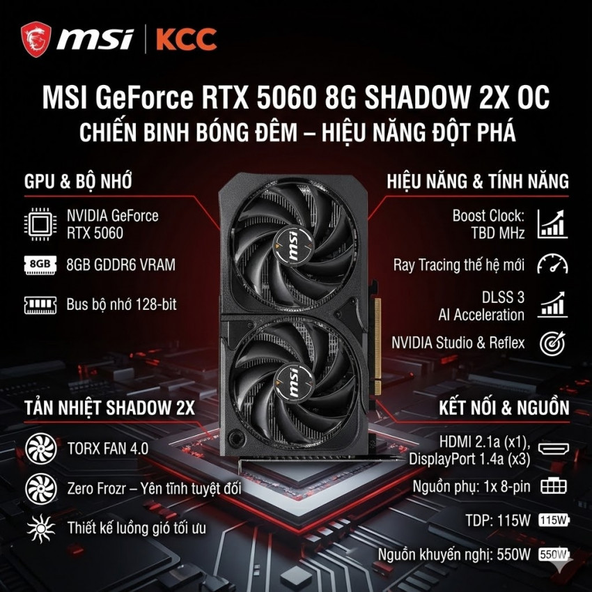 Card màn hình MSI GeForce RTX 5060 8G SHADOW 2X OC