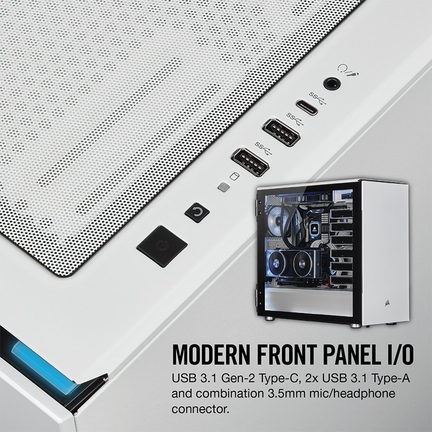 Vỏ Case Corsair  678C TG (Mid Tower/Màu Trắng) - CC-9011170-WW