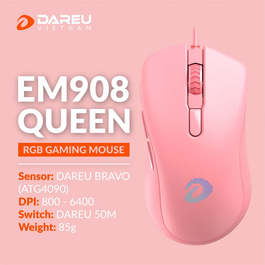 Chuột Gaming DAREU EM908 QUEEN (LED RGB, BRAVO sensor)