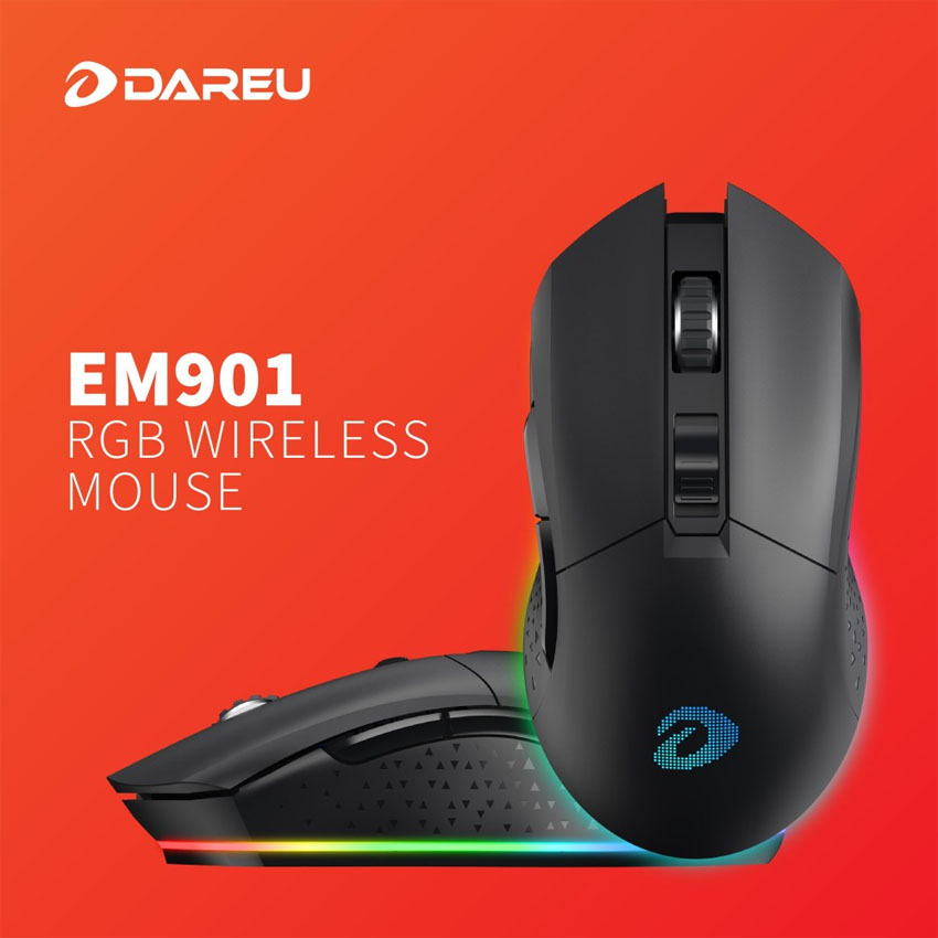 Chuột không dây Gaming DAREU EM901 RGB - BLACK (BRAVO ATG4090 sensor)