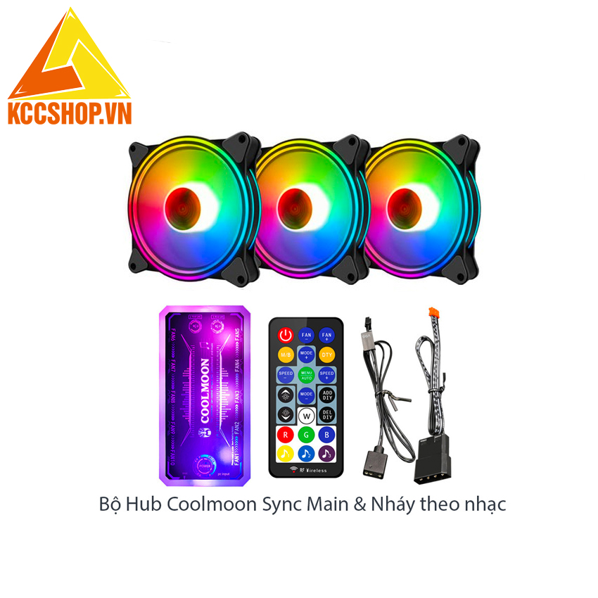 Quạt Coolmoon M1 LED RGB SYNC MAIN (Quạt lẻ/ Bộ 3 Fan Kèm Hub Theo Điệu Nhạc)