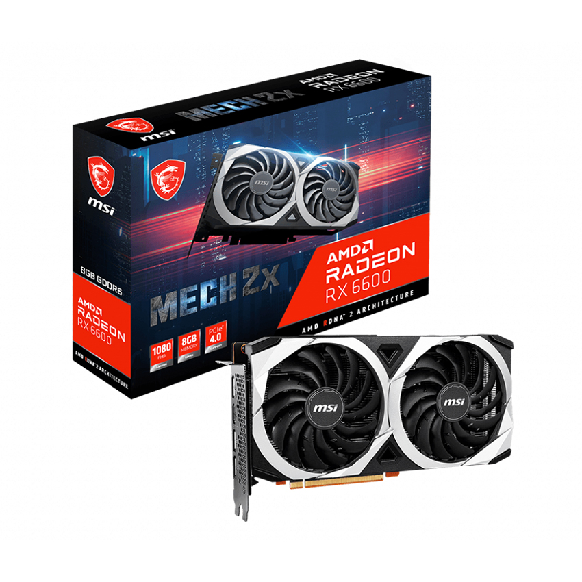 Card màn hình MSI Radeon RX 6600 MECH 2X 8GB (8GB GDDR6, 128-bit, HDMI+DP, 1x8-pin)