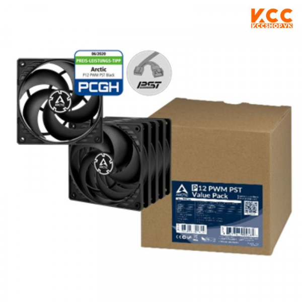 Bộ quạt tản nhiệt Arctic P12 PWM PST Fan Black 5 Fan (ACFAN00137A)