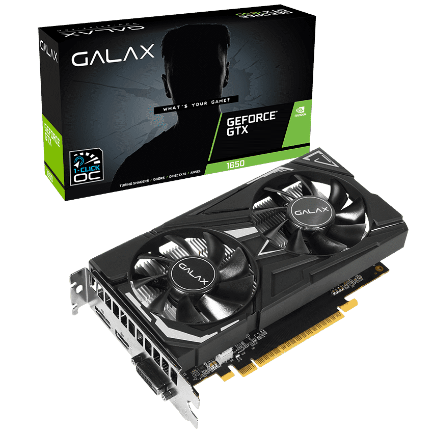Card màn hình GALAX GTX 1650 (1 Click OC) Black ( 65SQH8DS08EX) – (4GB GDDR6, 128-bit, DVI+ HDMI+DP)