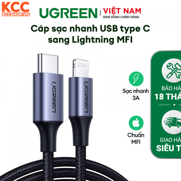 Cáp sạc nhanh Ugreen US304 USB C to Lightning MFI 1M