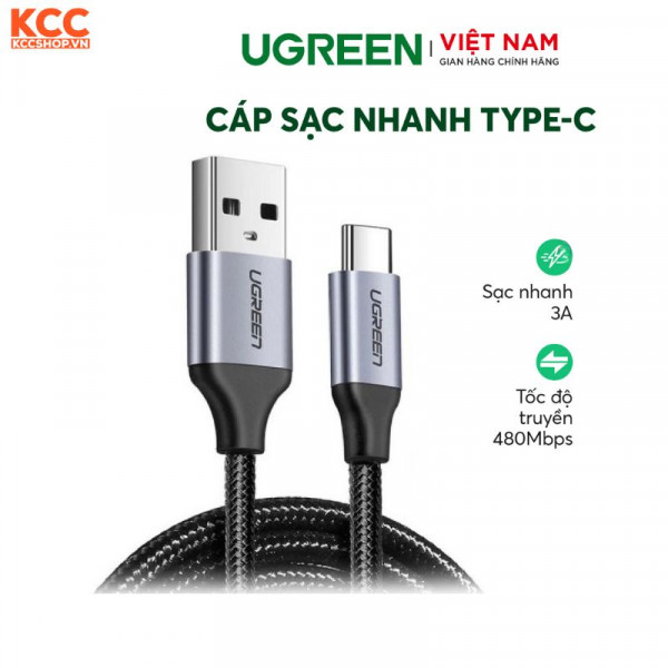 Cáp sạc nhanh Ugreen US288 USB-A 2.0 to USB-C Cable Nickel Plating Aluminum Braid 1m (Black)