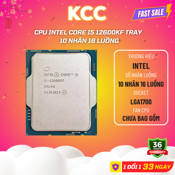 CPU Intel Core i5 12600KF Tray (4.90GHz, 10 Nhân 16 Luồng, 20M Cache, Alder Lake) - Socket Intel LGA 1700 (Full VAT)