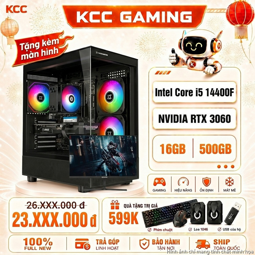 (Tặng kèm màn hình) PC KCC Intel i5-14400F / VGA RTX 3060